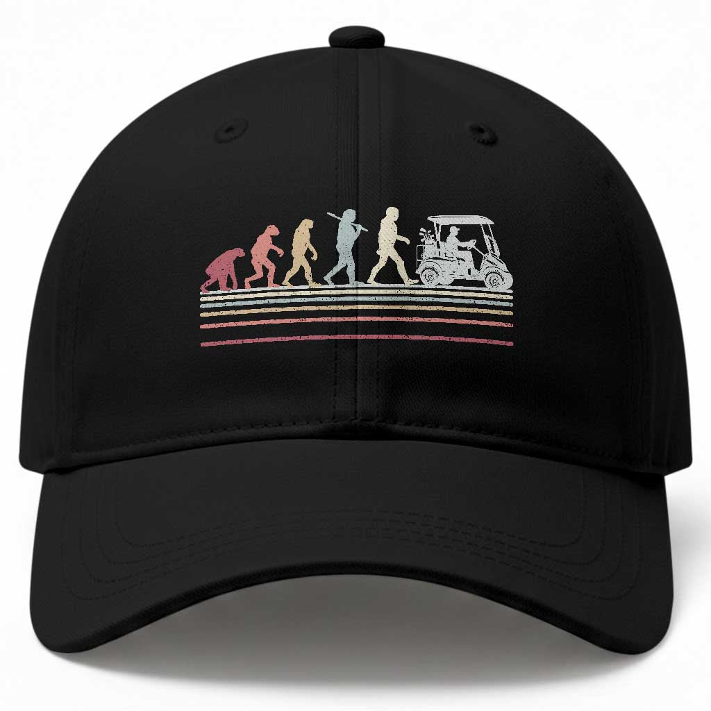 Funny Evolution Of Man To Golf Cart Baseball Cap Vintage Retro Golfing Sports History Gift for Golfers Dads TS02 Print Your Wear