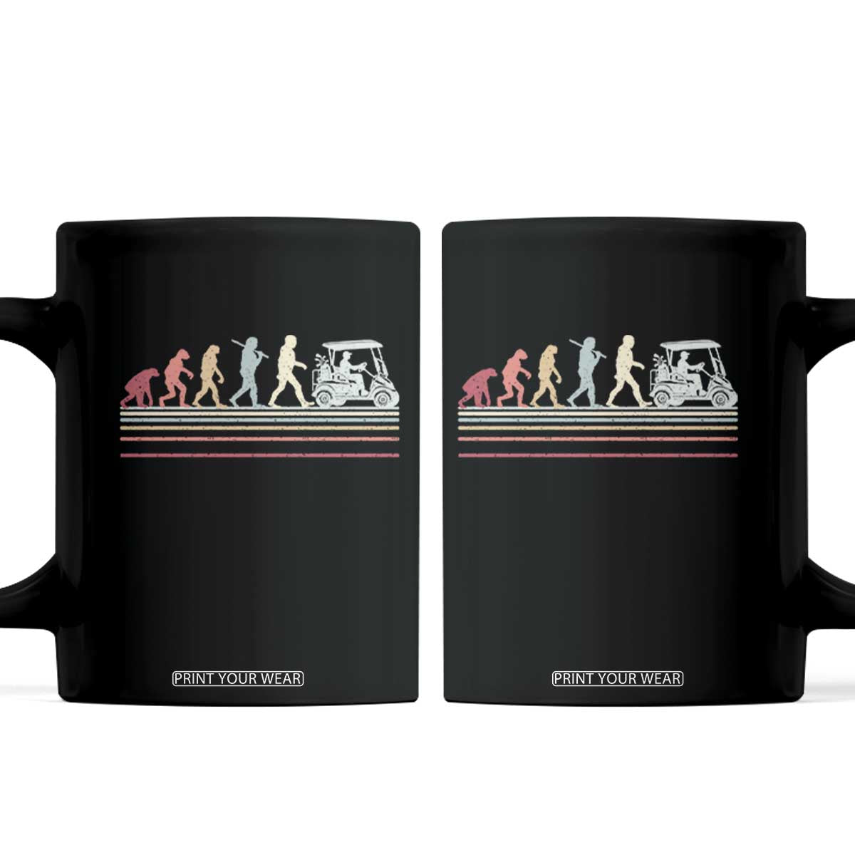 Funny Evolution Of Man To Golf Cart Coffee Mug Vintage Retro Golfing Sports History Gift for Golfers Dads TS02 Black Print Your Wear