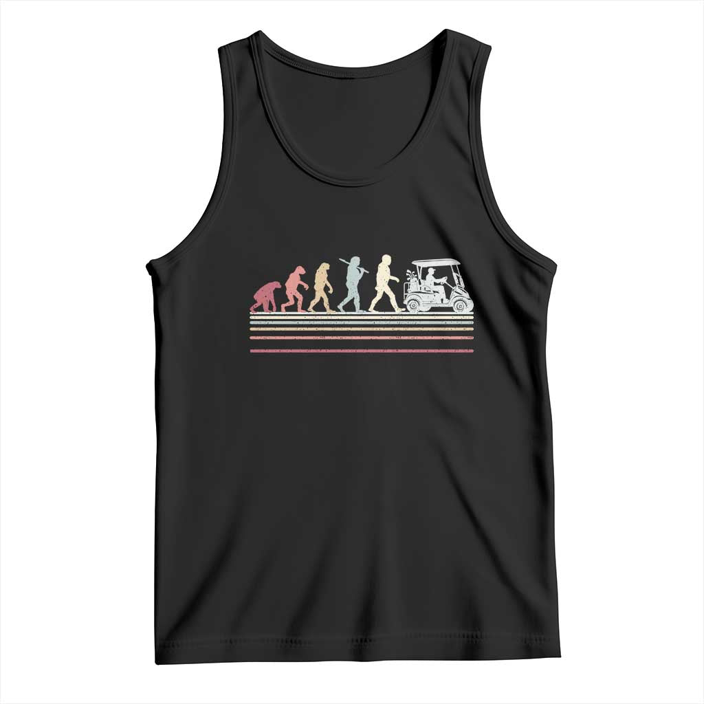 Funny Evolution Of Man To Golf Cart Tank Top Vintage Retro Golfing Sports History Gift for Golfers Dads TS02 Black Print Your Wear