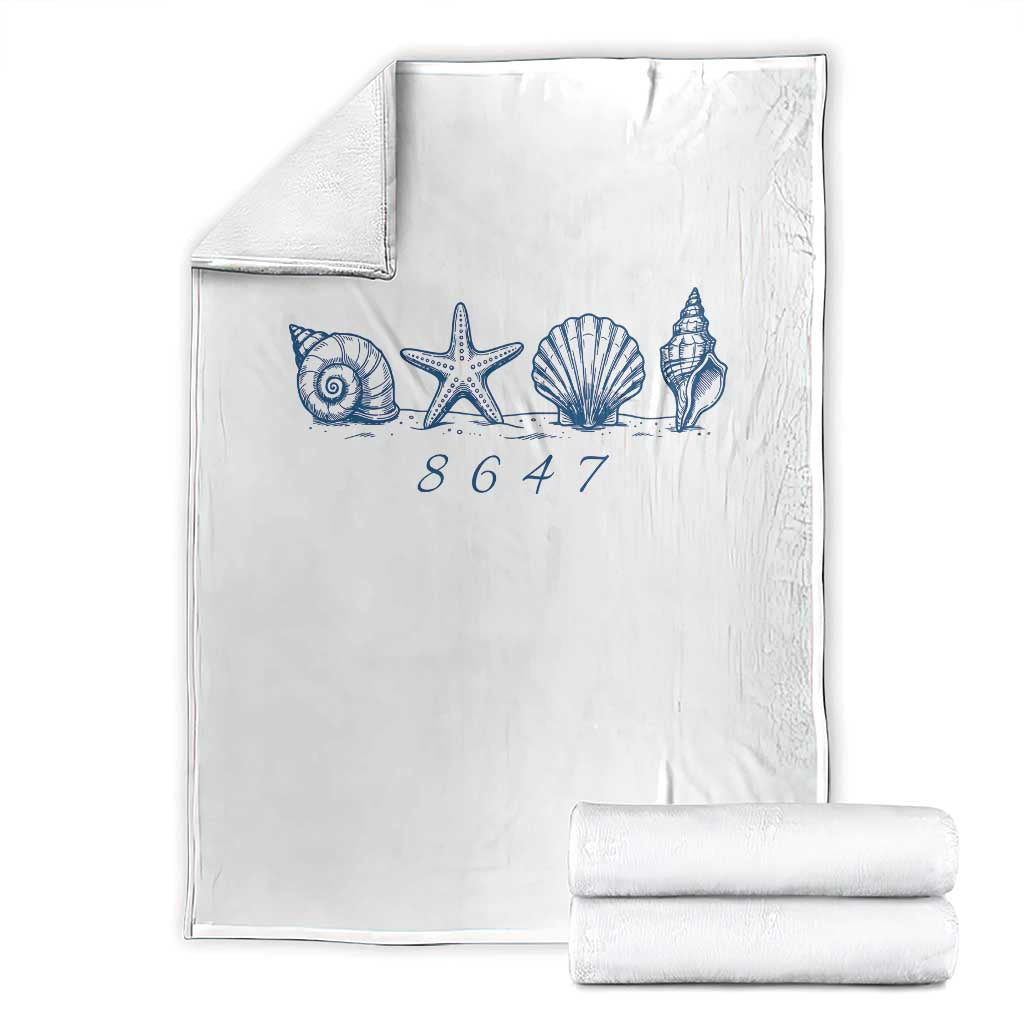 8647 Sea Shells Starfish Vintage Coastal Blue Line Graphic Throw Blanket Coded Political Satire TS02 White Print Your Wear