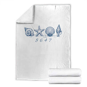 8647 Sea Shells Starfish Vintage Coastal Blue Line Graphic Throw Blanket Coded Political Satire TS02 White Print Your Wear