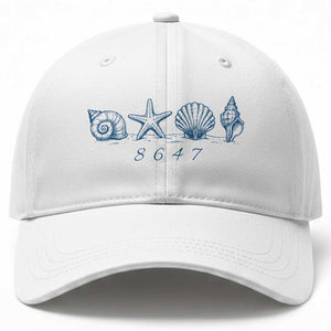 8647 Sea Shells Starfish Vintage Coastal Blue Line Graphic Baseball Cap Coded Political Satire TS02 Print Your Wear