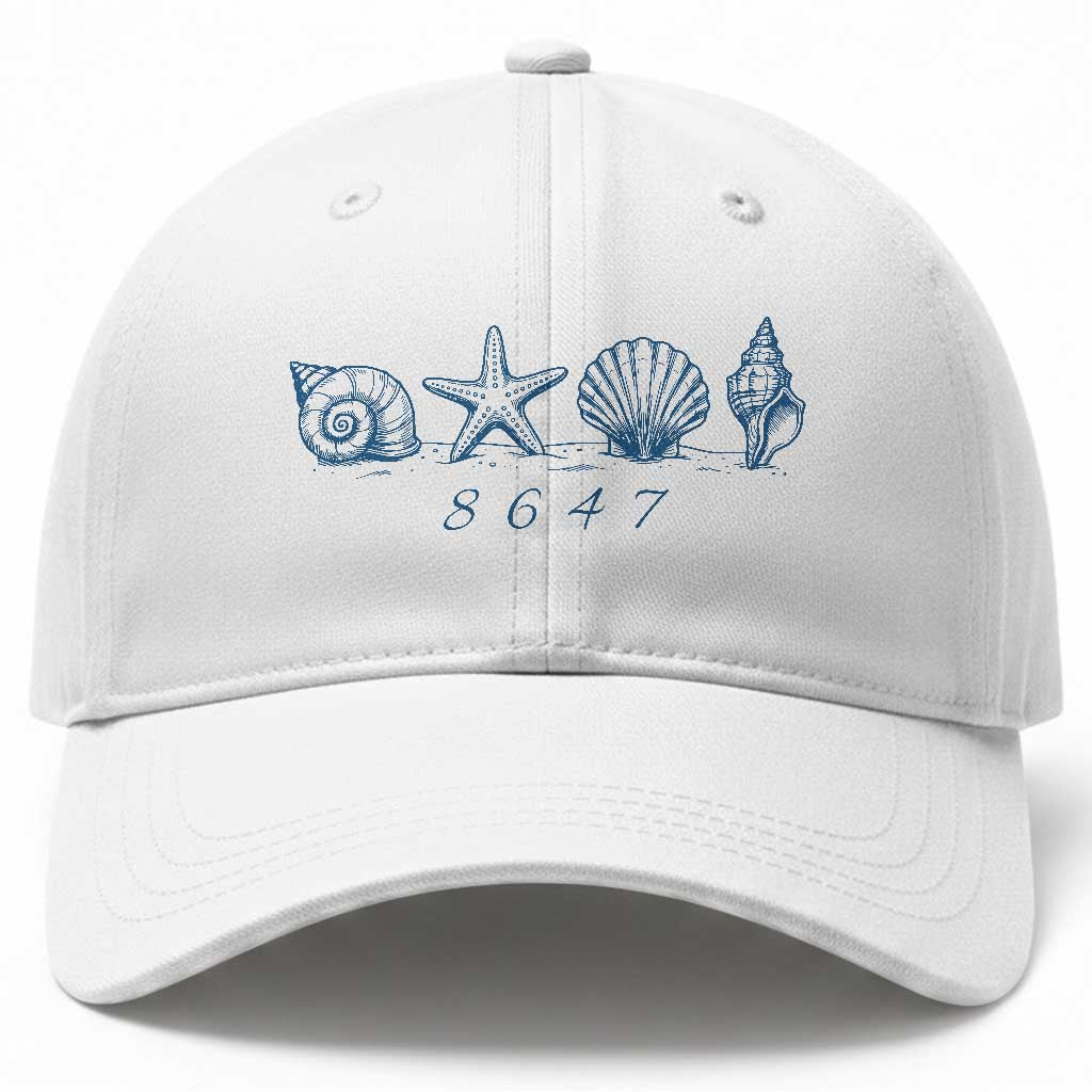 8647 Sea Shells Starfish Vintage Coastal Blue Line Graphic Baseball Cap Coded Political Satire TS02 Print Your Wear
