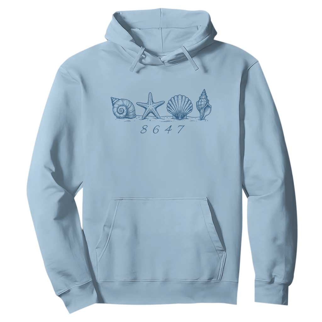8647 Sea Shells Starfish Vintage Coastal Blue Line Graphic Hoodie Coded Political Satire TS02 Light Blue Print Your Wear