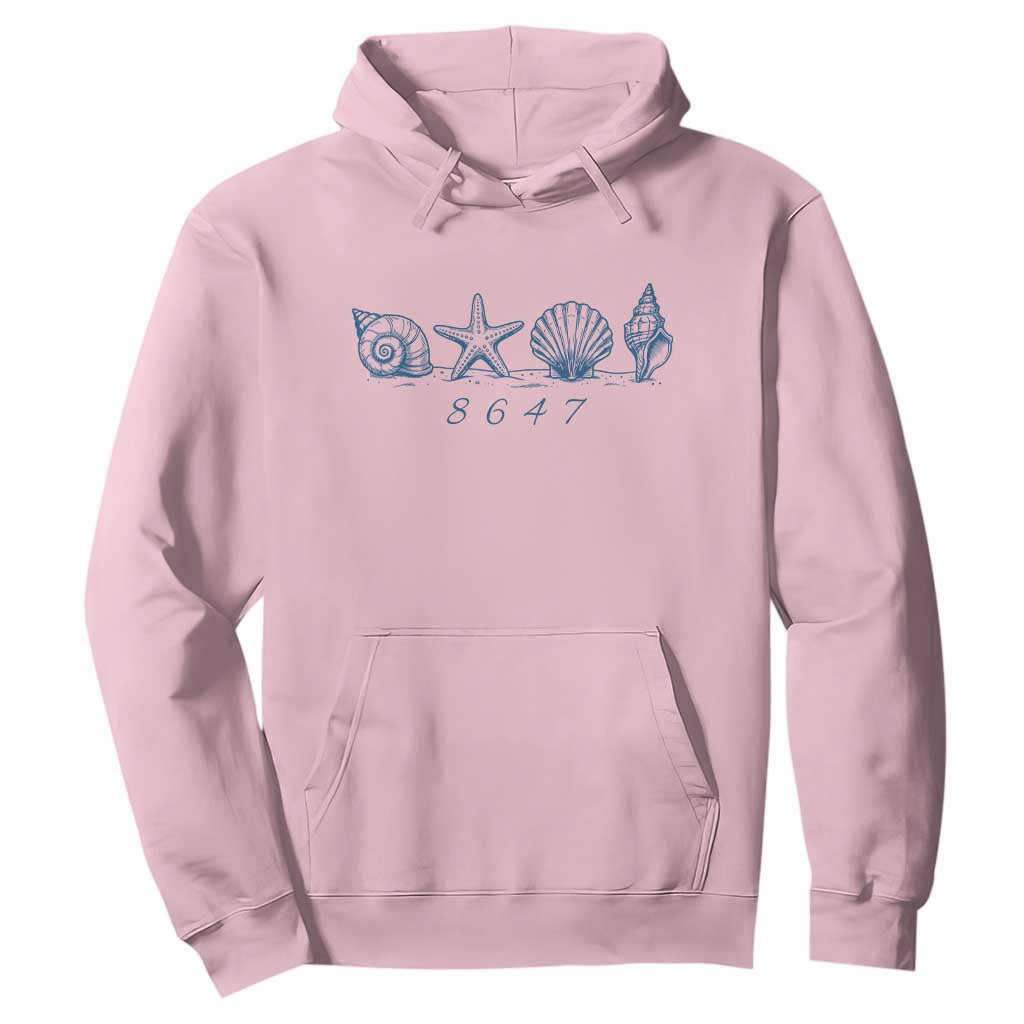 8647 Sea Shells Starfish Vintage Coastal Blue Line Graphic Hoodie Coded Political Satire TS02 Light Pink Print Your Wear