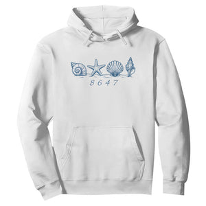 8647 Sea Shells Starfish Vintage Coastal Blue Line Graphic Hoodie Coded Political Satire TS02 White Print Your Wear