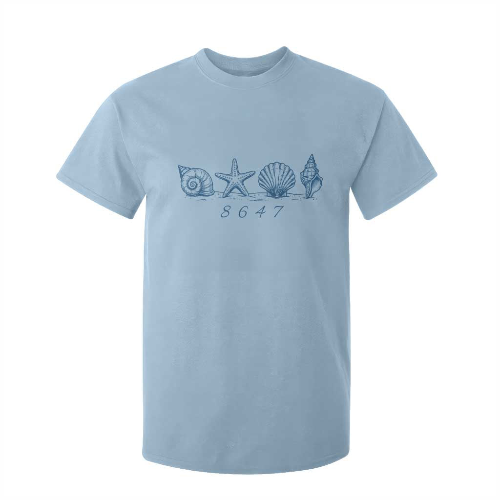 8647 Sea Shells Starfish Vintage Coastal Blue Line Graphic T Shirt For Kid Coded Political Satire TS02 Light Blue Print Your Wear