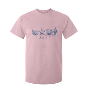 8647 Sea Shells Starfish Vintage Coastal Blue Line Graphic T Shirt For Kid Coded Political Satire TS02 Light Pink Print Your Wear