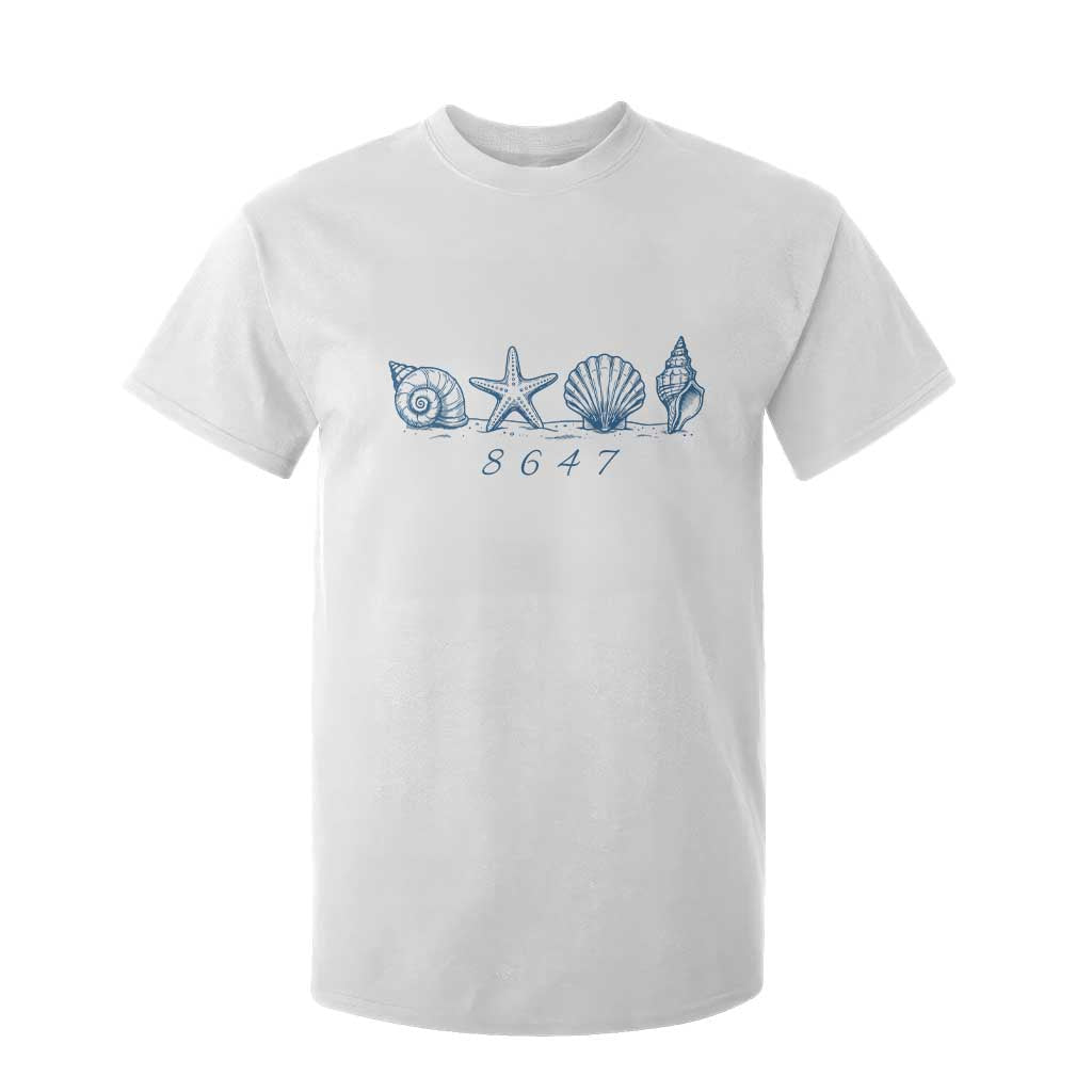 8647 Sea Shells Starfish Vintage Coastal Blue Line Graphic T Shirt For Kid Coded Political Satire TS02 White Print Your Wear