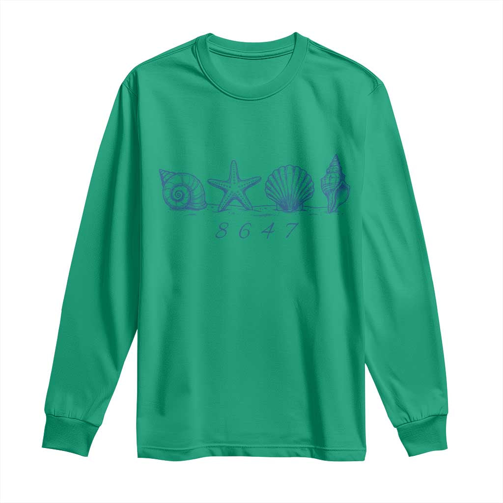8647 Sea Shells Starfish Vintage Coastal Blue Line Graphic Long Sleeve Shirt Coded Political Satire TS02 Irish Green Print Your Wear