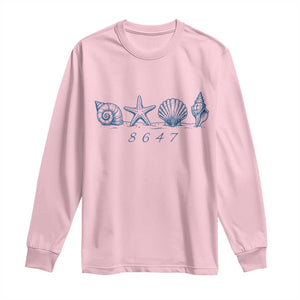 8647 Sea Shells Starfish Vintage Coastal Blue Line Graphic Long Sleeve Shirt Coded Political Satire TS02 Light Pink Print Your Wear