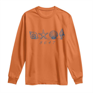 8647 Sea Shells Starfish Vintage Coastal Blue Line Graphic Long Sleeve Shirt Coded Political Satire TS02 Orange Print Your Wear