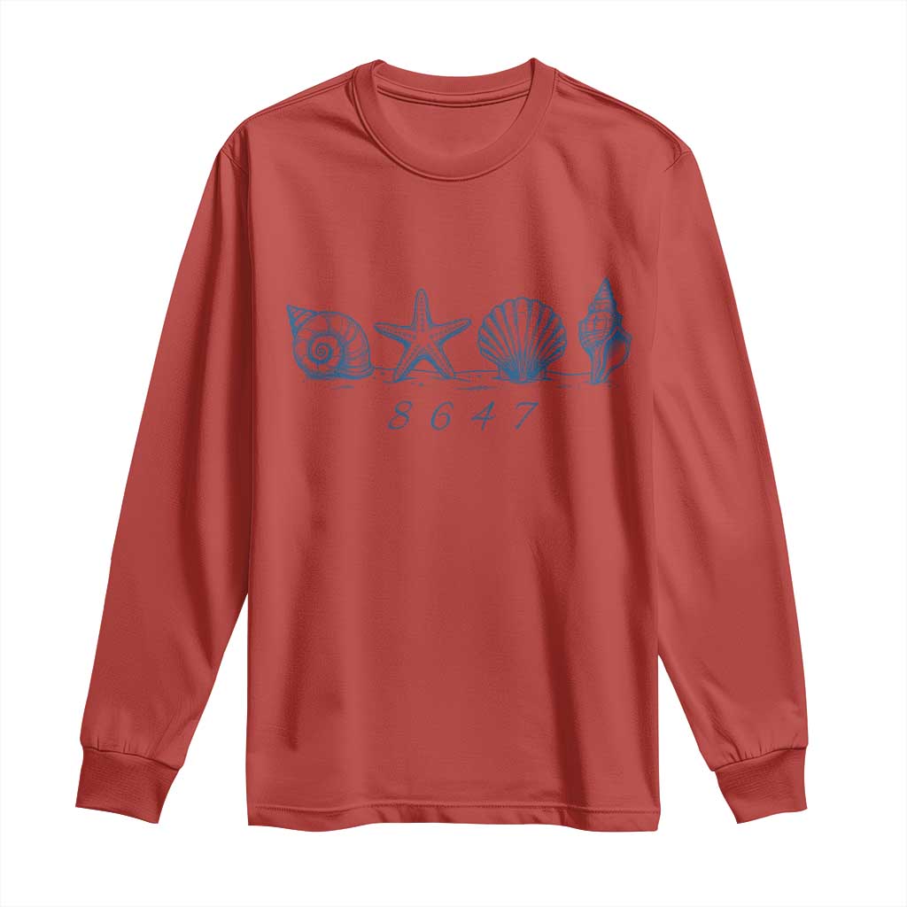 8647 Sea Shells Starfish Vintage Coastal Blue Line Graphic Long Sleeve Shirt Coded Political Satire TS02 Red Print Your Wear
