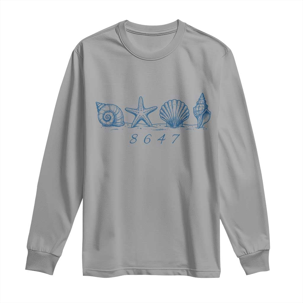 8647 Sea Shells Starfish Vintage Coastal Blue Line Graphic Long Sleeve Shirt Coded Political Satire TS02 Sport Gray Print Your Wear
