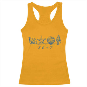 8647 Sea Shells Starfish Vintage Coastal Blue Line Graphic Racerback Tank Top Coded Political Satire TS02 Gold Print Your Wear
