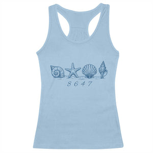 8647 Sea Shells Starfish Vintage Coastal Blue Line Graphic Racerback Tank Top Coded Political Satire TS02 Light Blue Print Your Wear