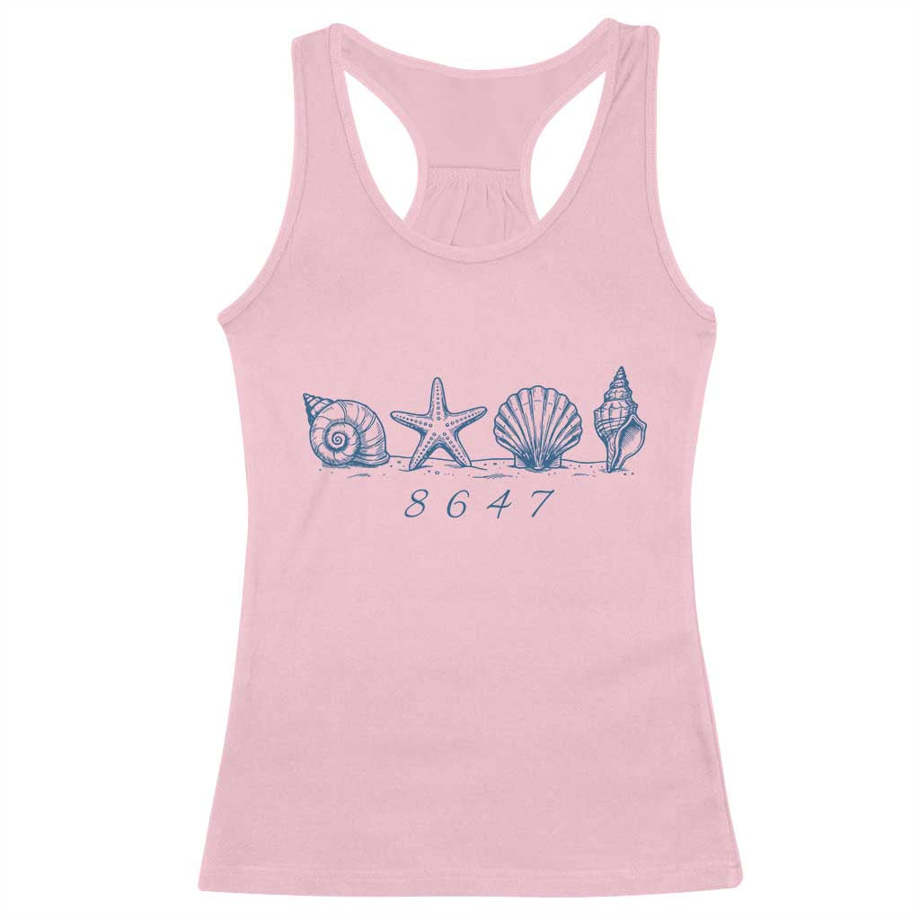 8647 Sea Shells Starfish Vintage Coastal Blue Line Graphic Racerback Tank Top Coded Political Satire TS02 Light Pink Print Your Wear