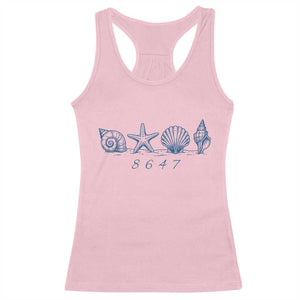 8647 Sea Shells Starfish Vintage Coastal Blue Line Graphic Racerback Tank Top Coded Political Satire TS02 Light Pink Print Your Wear
