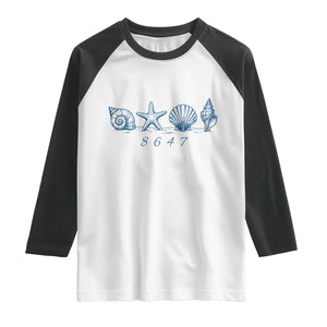 8647 Sea Shells Starfish Vintage Coastal Blue Line Graphic Raglan Shirt Coded Political Satire TS02 White Black Print Your Wear