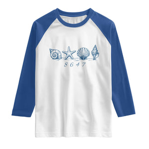 8647 Sea Shells Starfish Vintage Coastal Blue Line Graphic Raglan Shirt Coded Political Satire TS02 White Royal Print Your Wear
