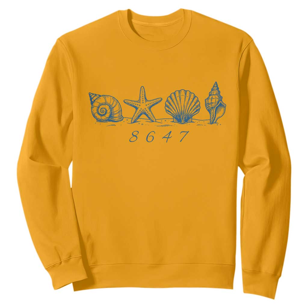 8647 Sea Shells Starfish Vintage Coastal Blue Line Graphic Sweatshirt Coded Political Satire TS02 Gold Print Your Wear