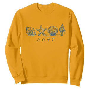 8647 Sea Shells Starfish Vintage Coastal Blue Line Graphic Sweatshirt Coded Political Satire TS02 Gold Print Your Wear