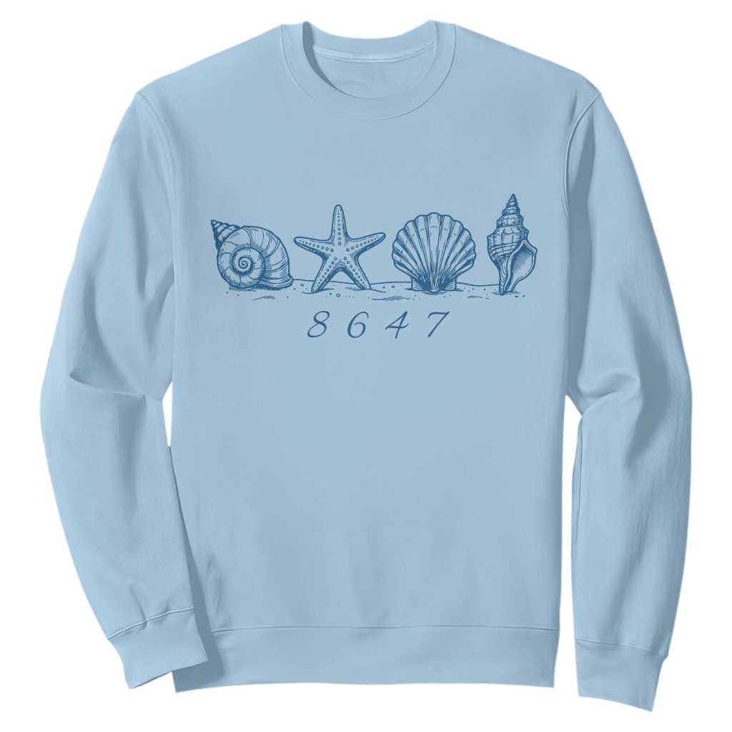 8647 Sea Shells Starfish Vintage Coastal Blue Line Graphic Sweatshirt Coded Political Satire TS02 Light Blue Print Your Wear