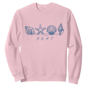 8647 Sea Shells Starfish Vintage Coastal Blue Line Graphic Sweatshirt Coded Political Satire TS02 Light Pink Print Your Wear