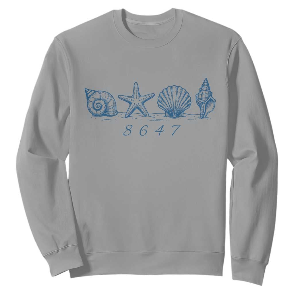 8647 Sea Shells Starfish Vintage Coastal Blue Line Graphic Sweatshirt Coded Political Satire TS02 Sport Gray Print Your Wear