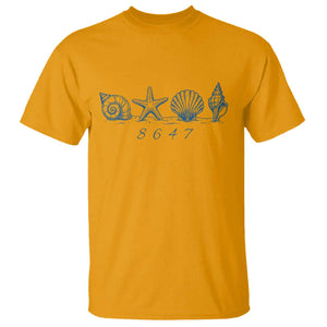 8647 Sea Shells Starfish Vintage Coastal Blue Line Graphic T Shirt Coded Political Satire TS02 Gold Print Your Wear