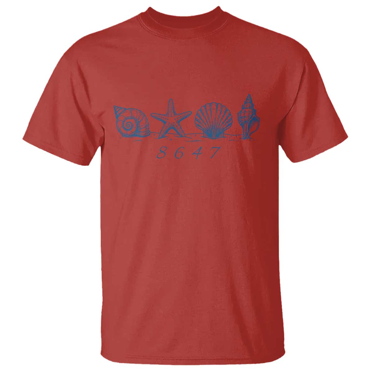 8647 Sea Shells Starfish Vintage Coastal Blue Line Graphic T Shirt Coded Political Satire TS02 Red Print Your Wear