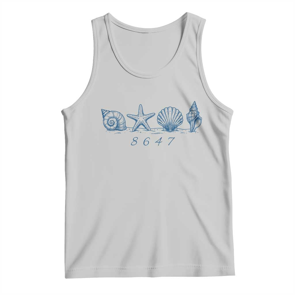 8647 Sea Shells Starfish Vintage Coastal Blue Line Graphic Tank Top Coded Political Satire TS02 Ash Print Your Wear
