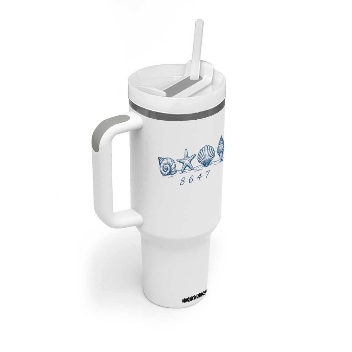 8647 Sea Shells Starfish Vintage Coastal Blue Line Graphic Tumbler With Handle Coded Political Satire TS02 Print Your Wear