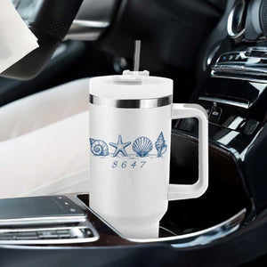 8647 Sea Shells Starfish Vintage Coastal Blue Line Graphic Tumbler With Handle Coded Political Satire TS02 Print Your Wear