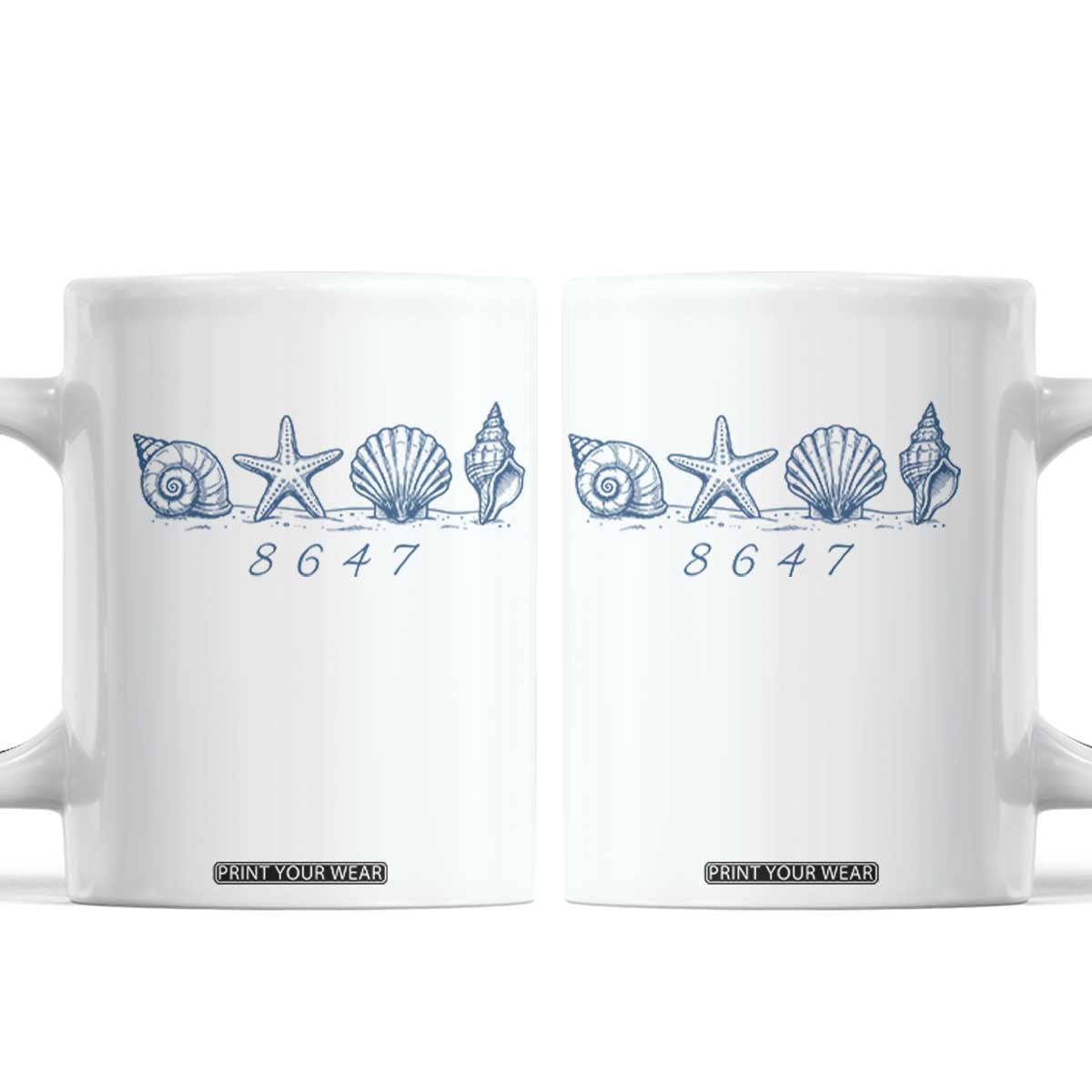 8647 Sea Shells Starfish Vintage Coastal Blue Line Graphic Coffee Mug Coded Political Satire TS02 White Print Your Wear