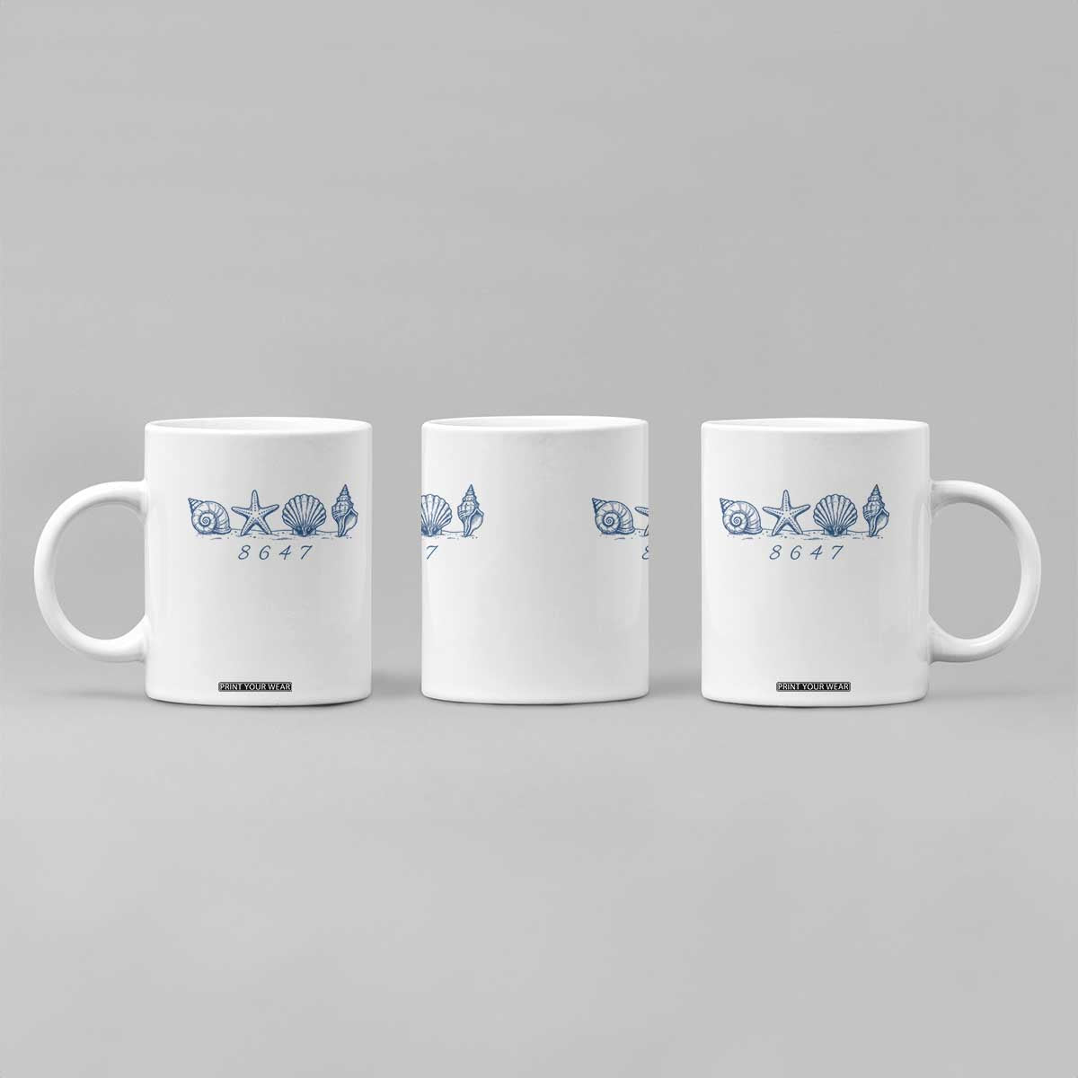 8647 Sea Shells Starfish Vintage Coastal Blue Line Graphic Coffee Mug Coded Political Satire TS02 Print Your Wear