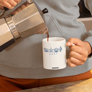 8647 Sea Shells Starfish Vintage Coastal Blue Line Graphic Coffee Mug Coded Political Satire TS02 Print Your Wear