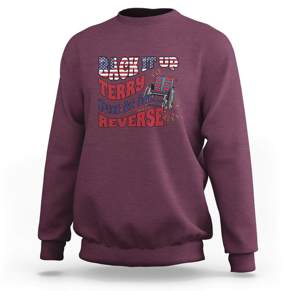 Funny 4th Of July Sweatshirt Back Up Terry Put It In Reverse Fireworks Retro Groovy TS02 Maroon Printyourwear