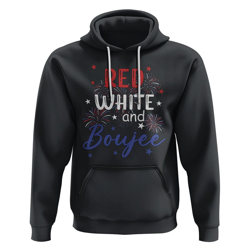 Funny 4th Of July Hoodie Red White And Boujee Fireworks Retro America TS02 Black Printyourwear