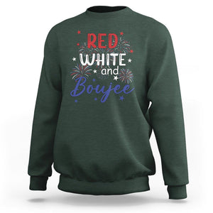 Funny 4th Of July Sweatshirt Red White And Boujee Fireworks Retro America TS02 Dark Forest Green Printyourwear