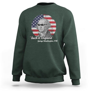 George Washington Sweatshirt Suck it England Funny Patriotic Saying 1776 4th of July US Flag TS02 Dark Forest Green Printyourwear