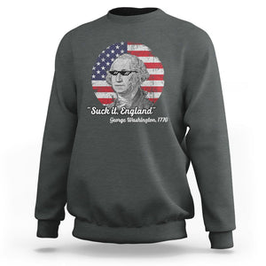 George Washington Sweatshirt Suck it England Funny Patriotic Saying 1776 4th of July US Flag TS02 Dark Heather Printyourwear