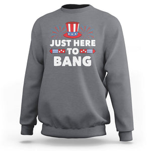 Funny 4th Of July Sweatshirt Just Here To Bang Fireworks Patriotic Independence Day TS02 Charcoal Printyourwear