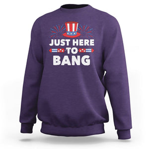 Funny 4th Of July Sweatshirt Just Here To Bang Fireworks Patriotic Independence Day TS02 Purple Printyourwear