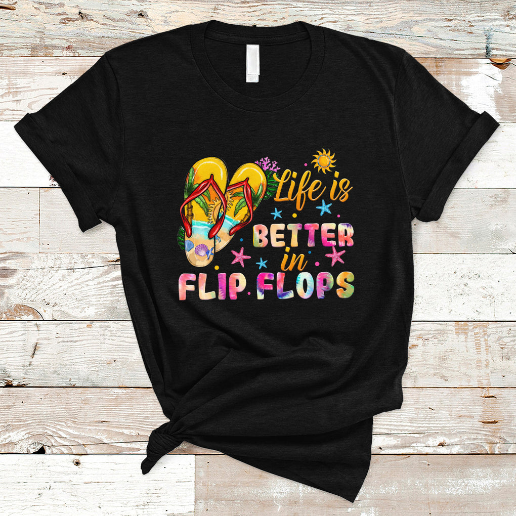 Summer Vibes T Shirt Life Is Better In Flip Flops Hello Summer Vacation Beach Vibes TS02 Black Printyourwear