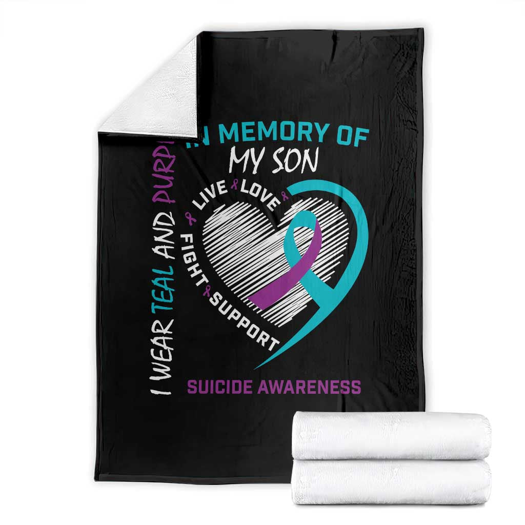 In Memory of My Son Suicide Awareness Throw Blanket Teal and Purple Ribbon Remembrance Gift TS02 Black Print Your Wear