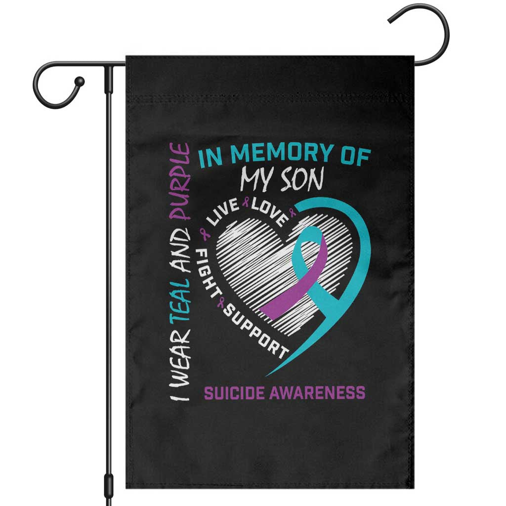 In Memory of My Son Suicide Awareness Garden Flag Teal and Purple Ribbon Remembrance Gift TS02 Black Print Your Wear