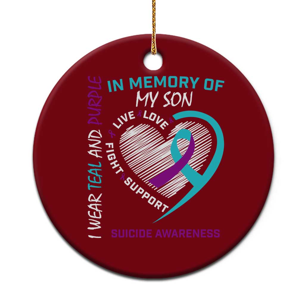 In Memory of My Son Suicide Awareness Ceramic Ornament Teal and Purple Ribbon Remembrance Gift TS02 1pc Red Print Your Wear