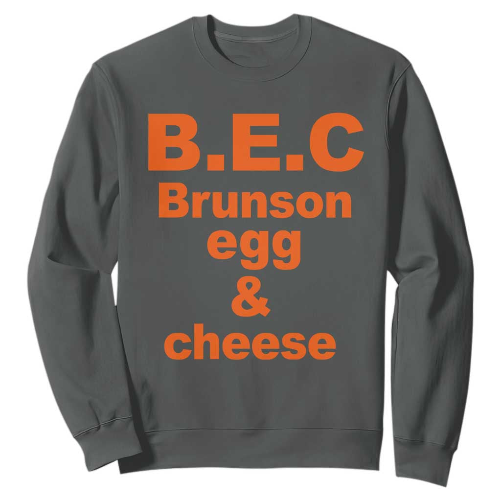 B.E.C. Brunson Egg and Cheese Sandwich Pun Sweatshirt Funny New York Bodega Breakfast Basketball Fan TS02 Dark Heather Print Your Wear