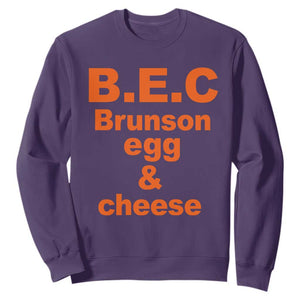 B.E.C. Brunson Egg and Cheese Sandwich Pun Sweatshirt Funny New York Bodega Breakfast Basketball Fan TS02 Purple Print Your Wear